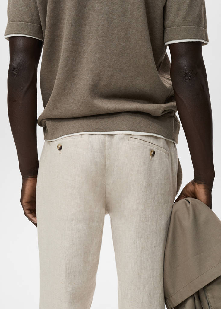 Slim-fit 100% linen trousers — Ecru