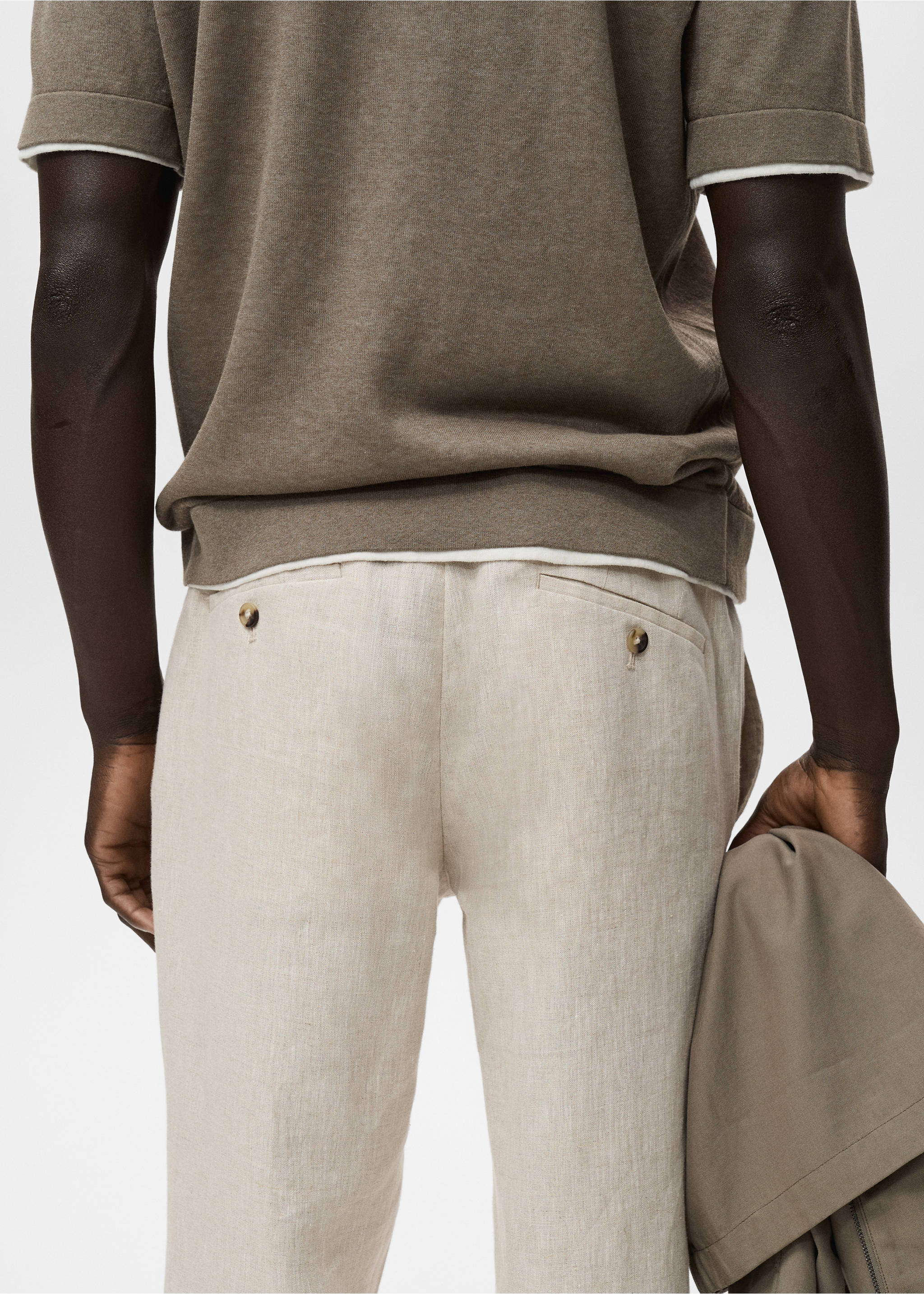 Slim-fit 100% linen trousers - Details of the article 6, Ecru. Ref: 17041143-00.