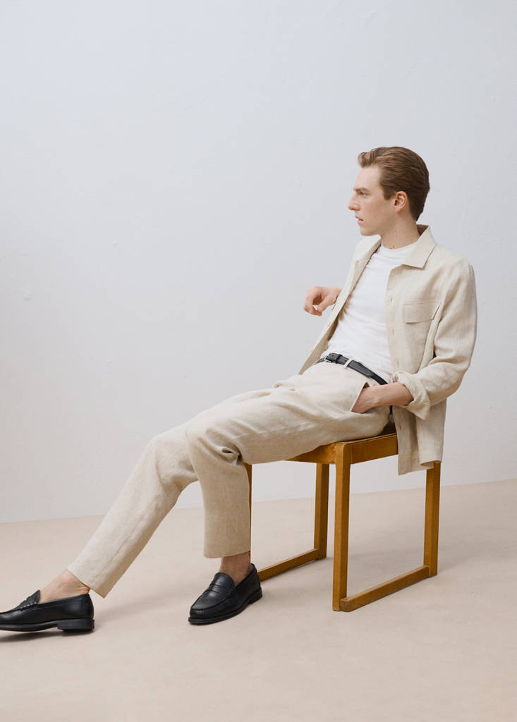 Slim-fit 100% linen trousers — Ecru