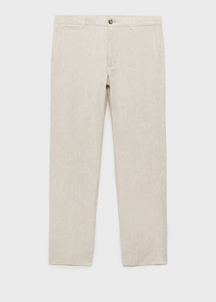 Slim-fit 100% linen trousers — Ecru
