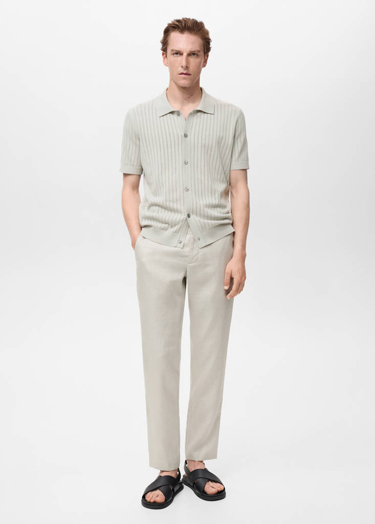 Slim-fit 100% linen trousers — Sand