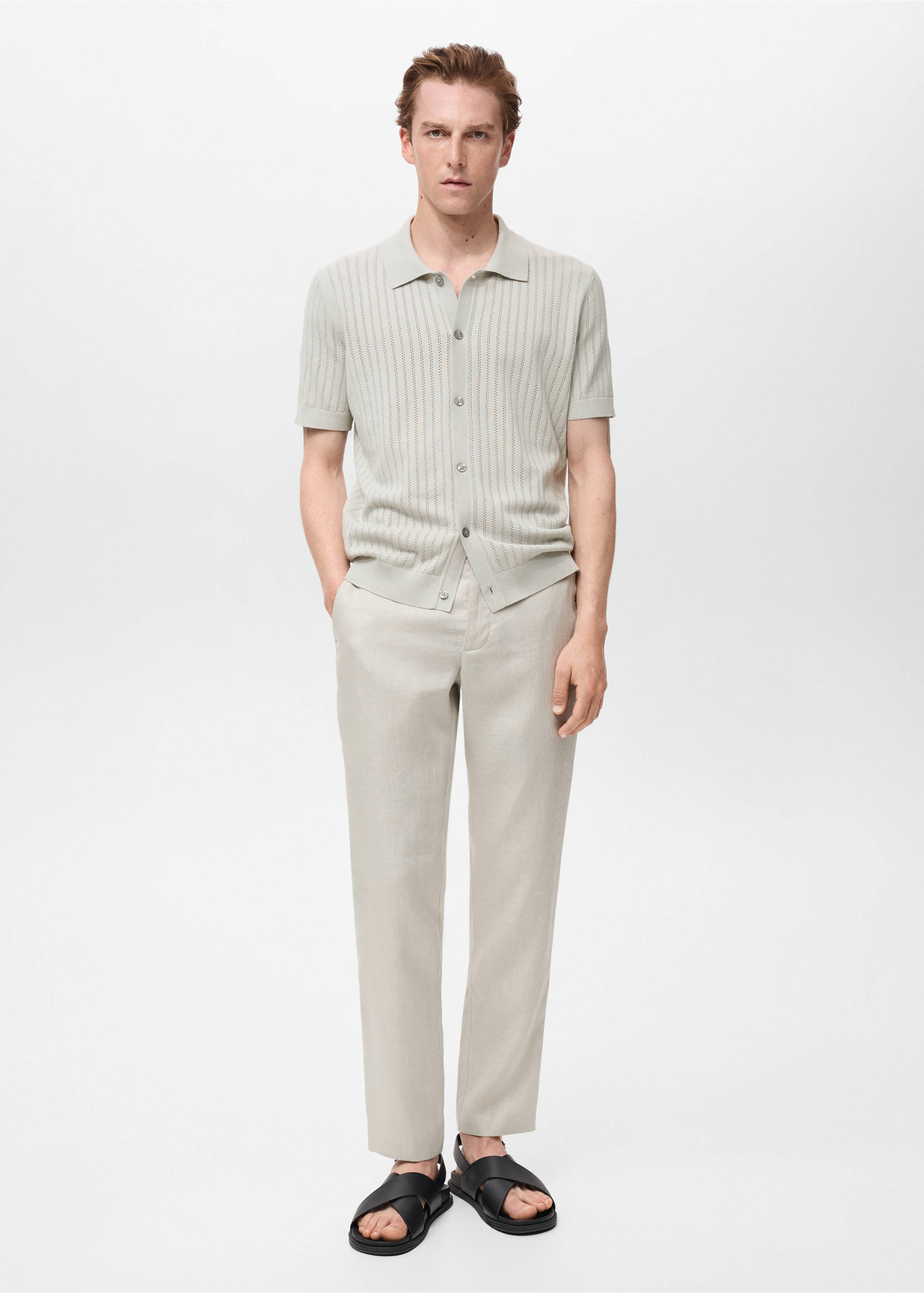 Slim-fit 100% linen trousers - General plane, Sand. Ref: 17041143-00.
