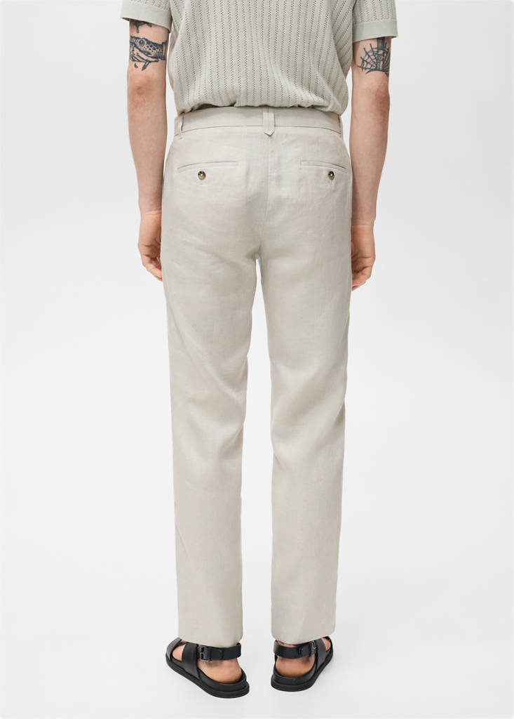 Slim-fit 100% linen trousers — Sand