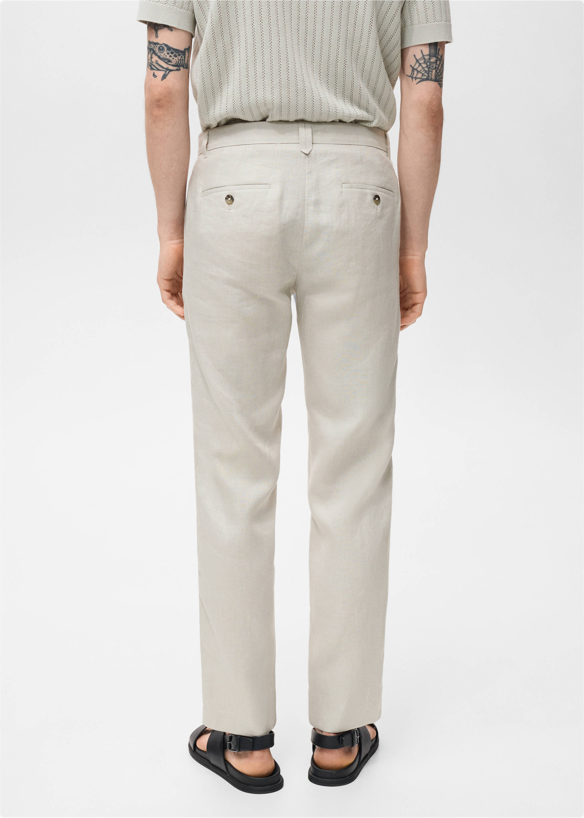 Slim-fit 100% linen trousers - Reverse of the article, Sand. Ref: 17041143-00.