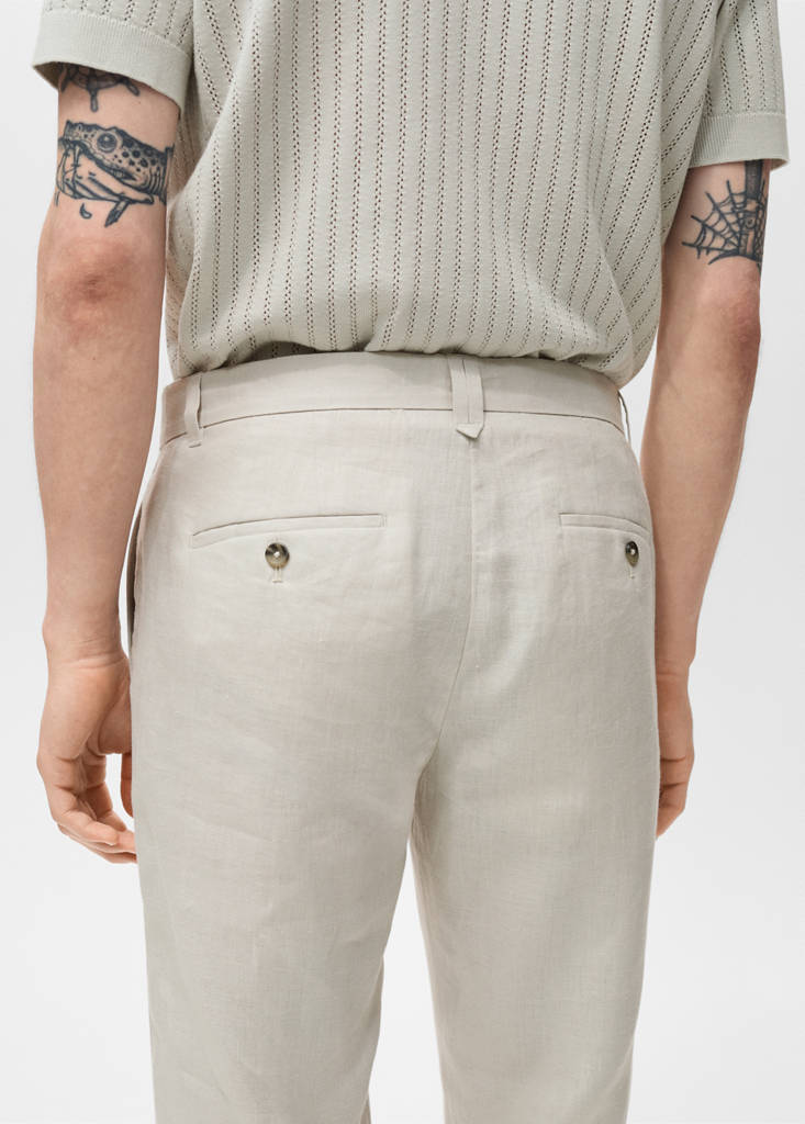 Slim-fit 100% linen trousers — Sand