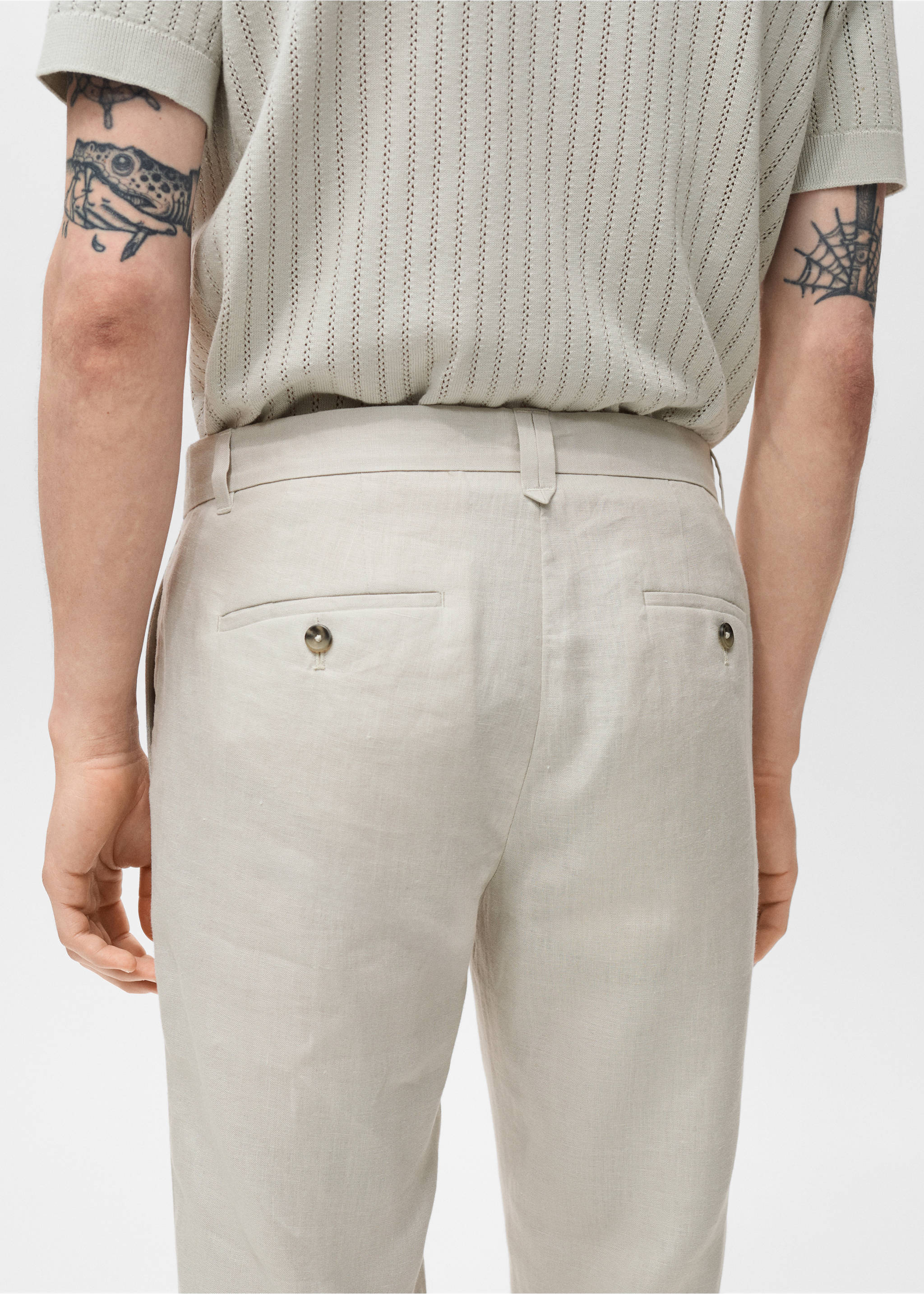Slim-fit 100% linen trousers - Details of the article 6, Sand. Ref: 17041143-00.