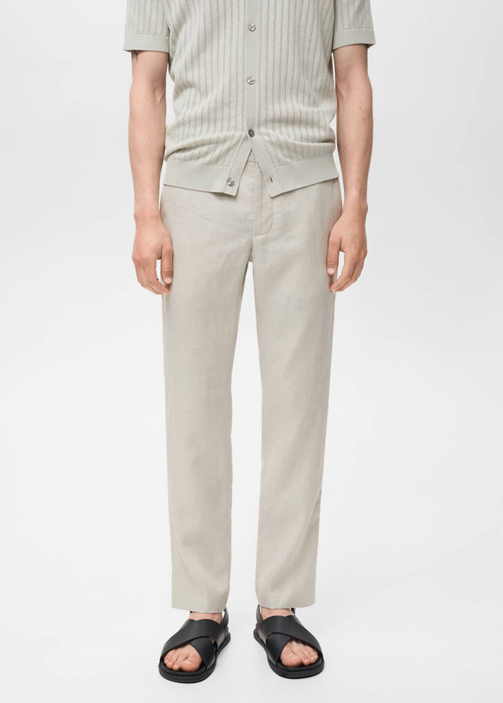 Slim-fit 100% linen trousers — Sand