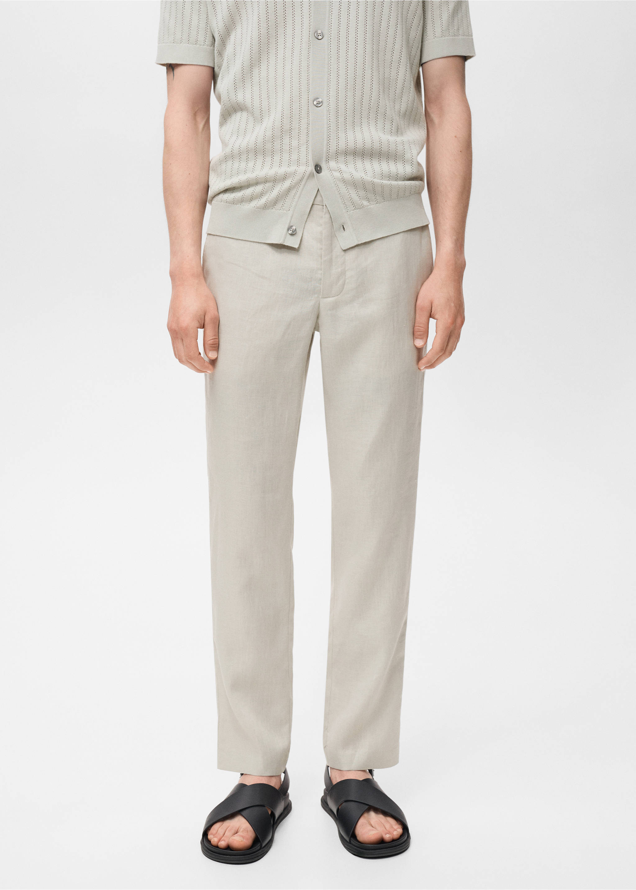 Slim-fit 100% linen trousers - Medium plane, Sand. Ref: 17041143-01.