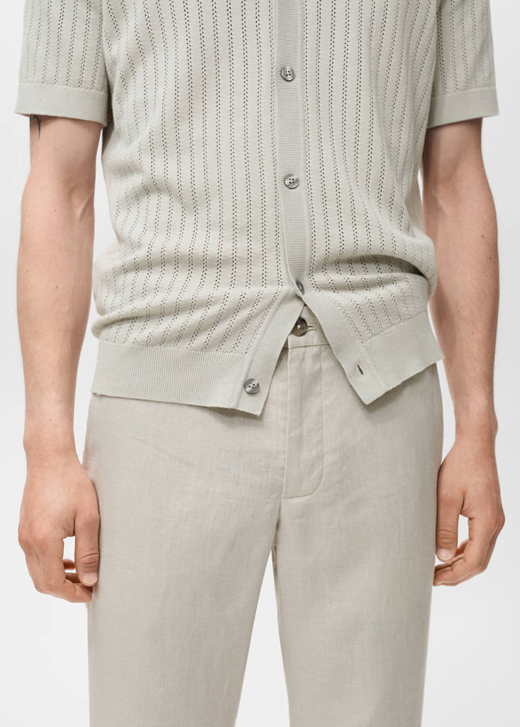 Slim-fit 100% linen trousers — Sand