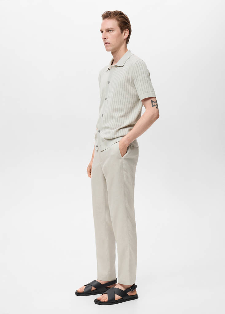 Slim-fit 100% linen trousers — Sand