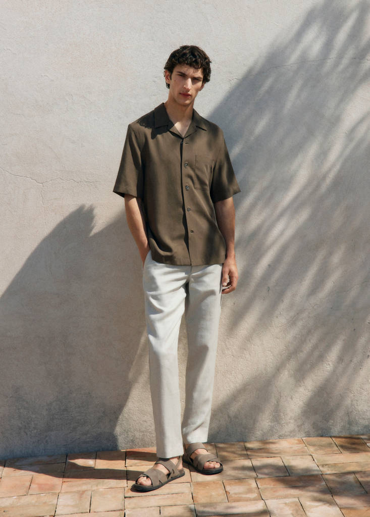Slim-fit 100% linen trousers — Sand