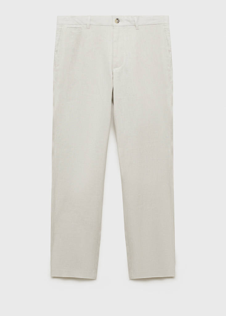 Slim-fit 100% linen trousers — Sand