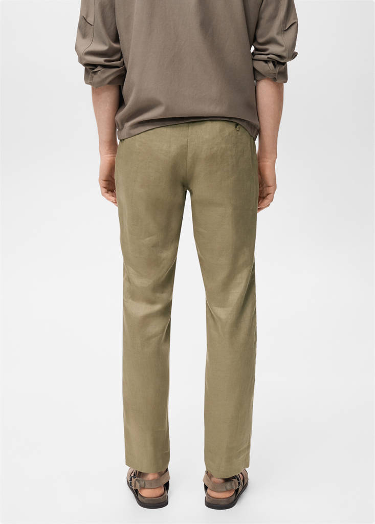 Slim-fit 100% linen trousers — Khaki