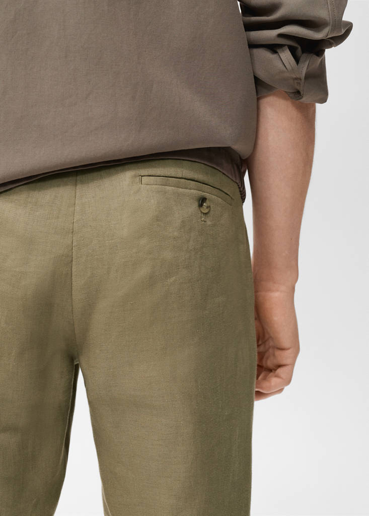 Slim-fit 100% linen trousers — Khaki