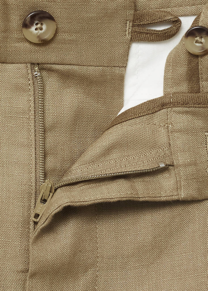 Slim-fit 100% linen trousers — Khaki