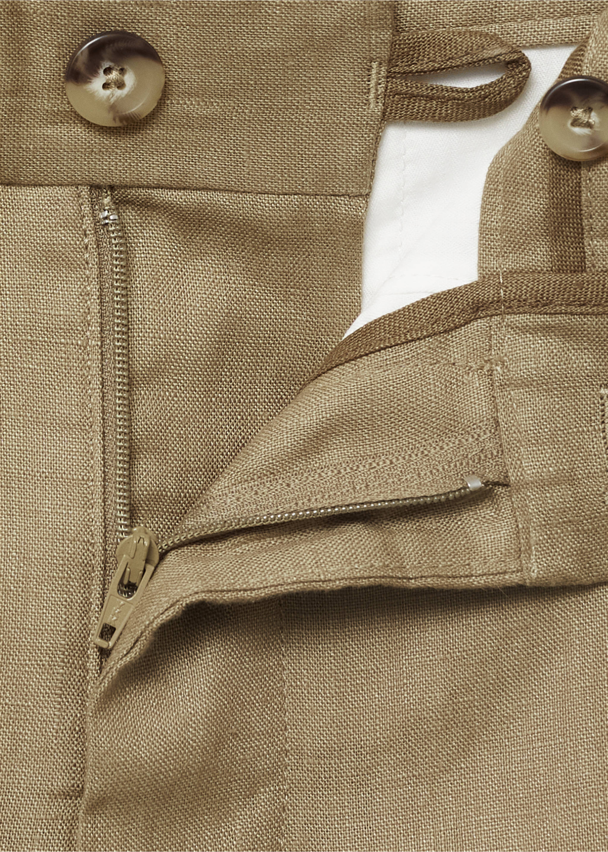 Slim-fit 100% linen trousers - Details of the article 0, Khaki. Ref: 17041143-00.