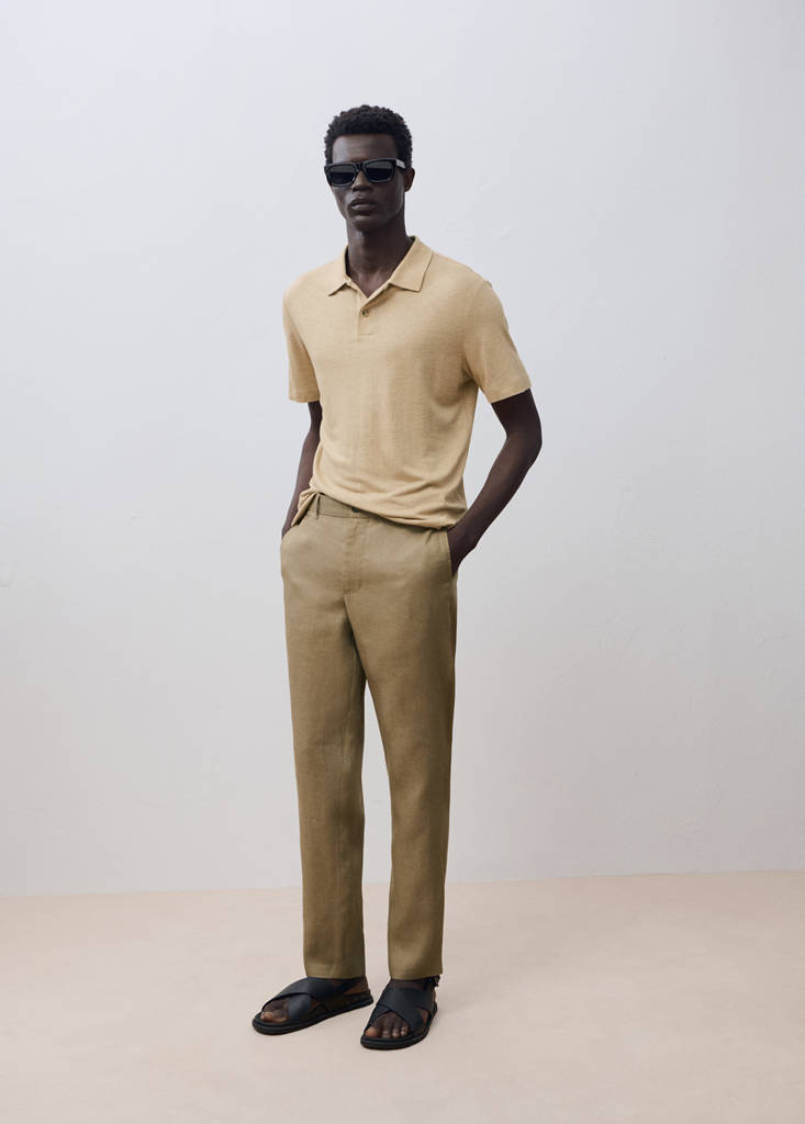 Slim-fit 100% linen trousers — Khaki