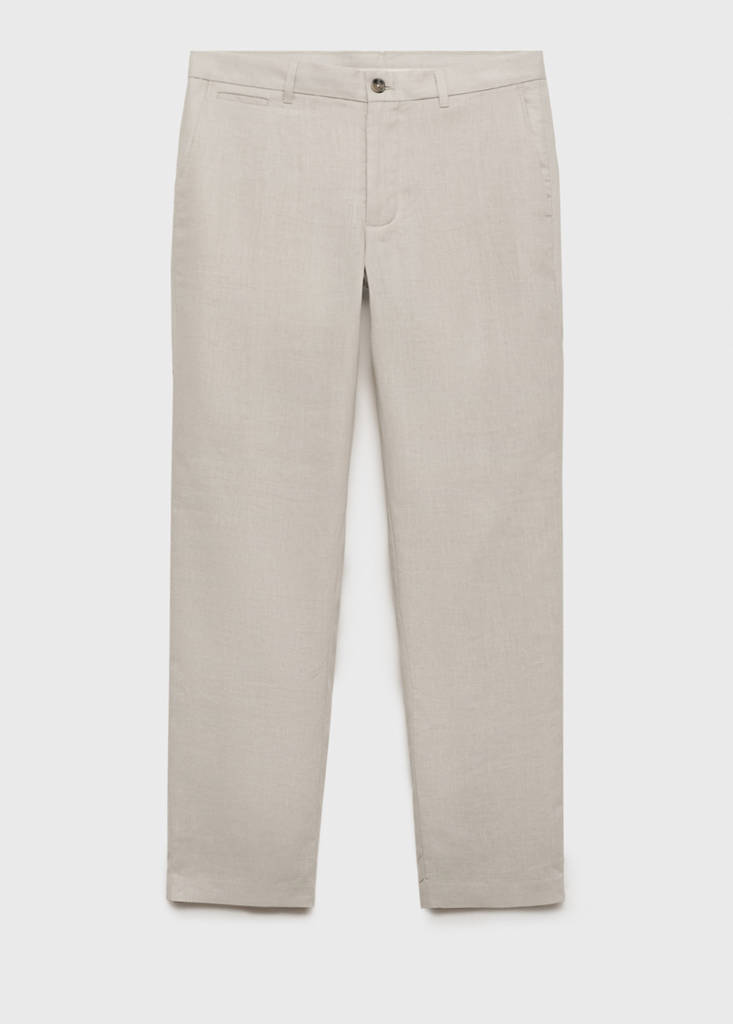 Slim-fit 100% linen trousers — Khaki
