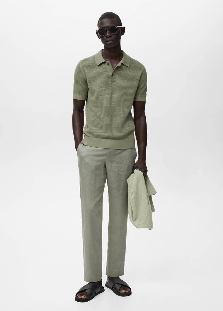 Slim-fit 100% linen trousers — Green