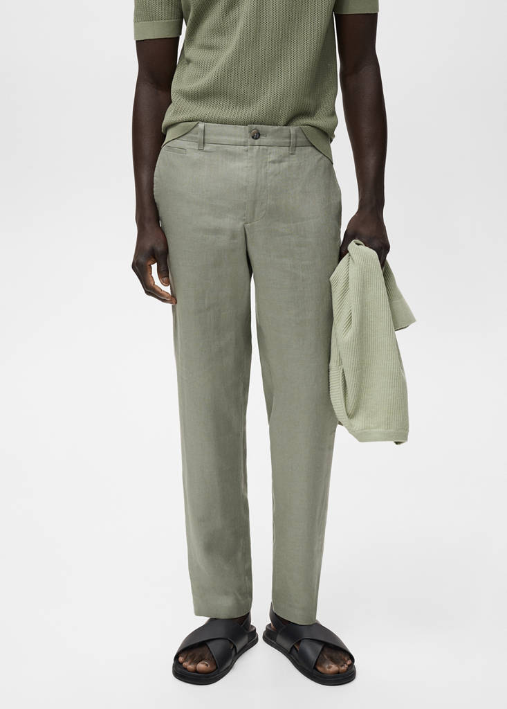 Slim-fit 100% linen trousers — Green