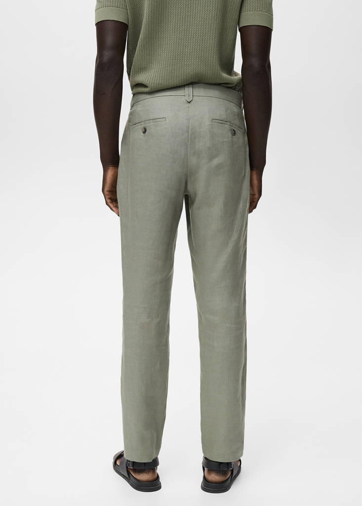 Slim-fit 100% linen trousers — Green