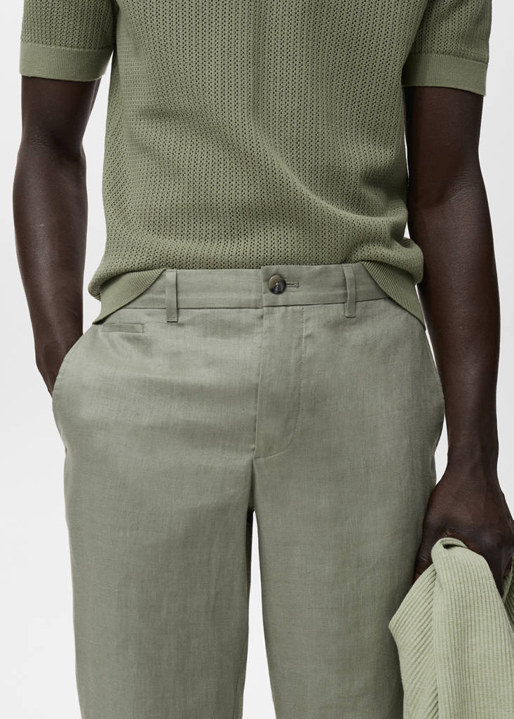 Slim-fit 100% linen trousers — Green