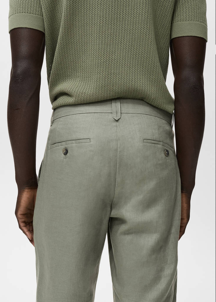 Slim-fit 100% linen trousers — Green