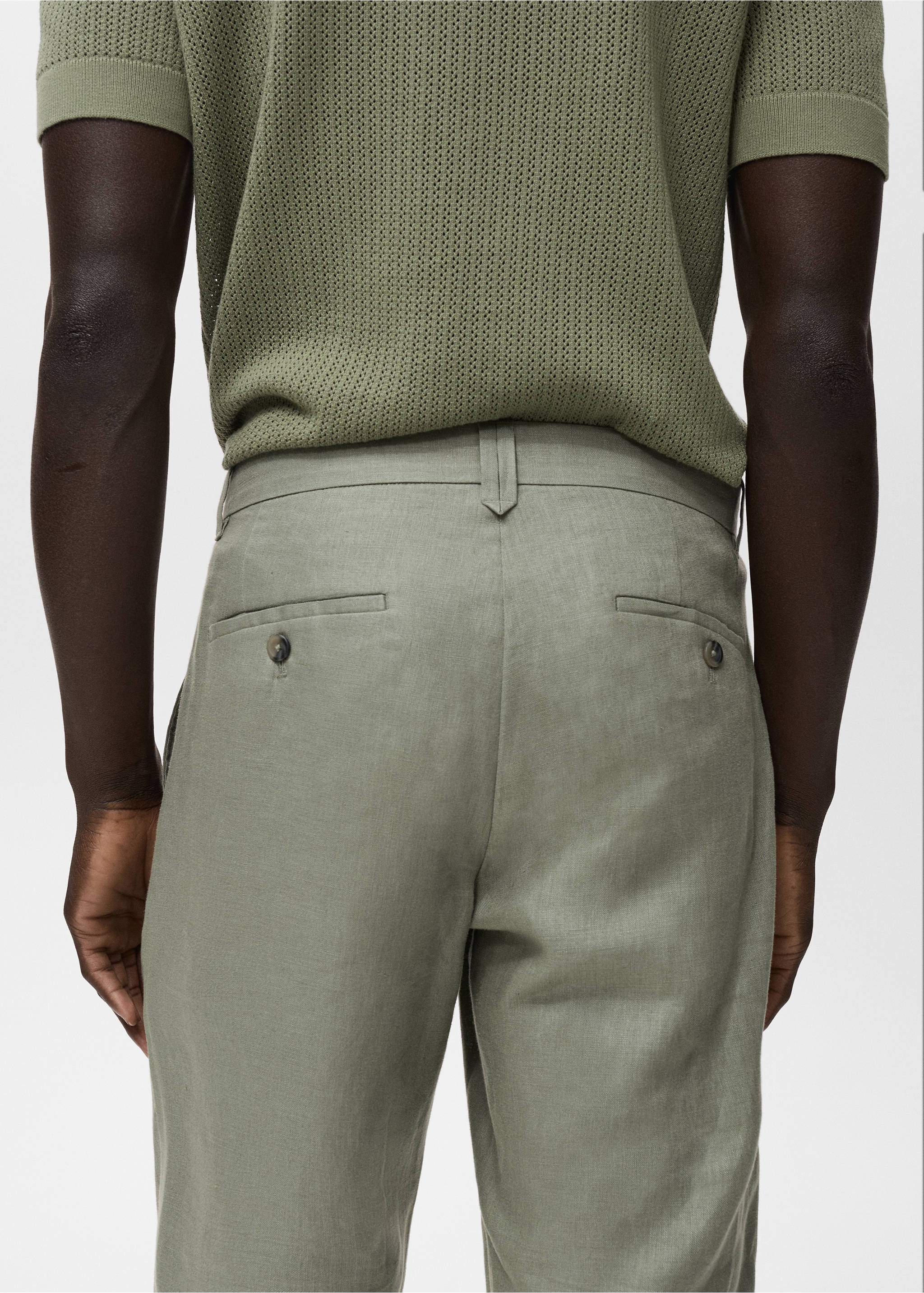 Slim-fit 100% linen trousers - Details of the article 6, Green. Ref: 17041143-00.