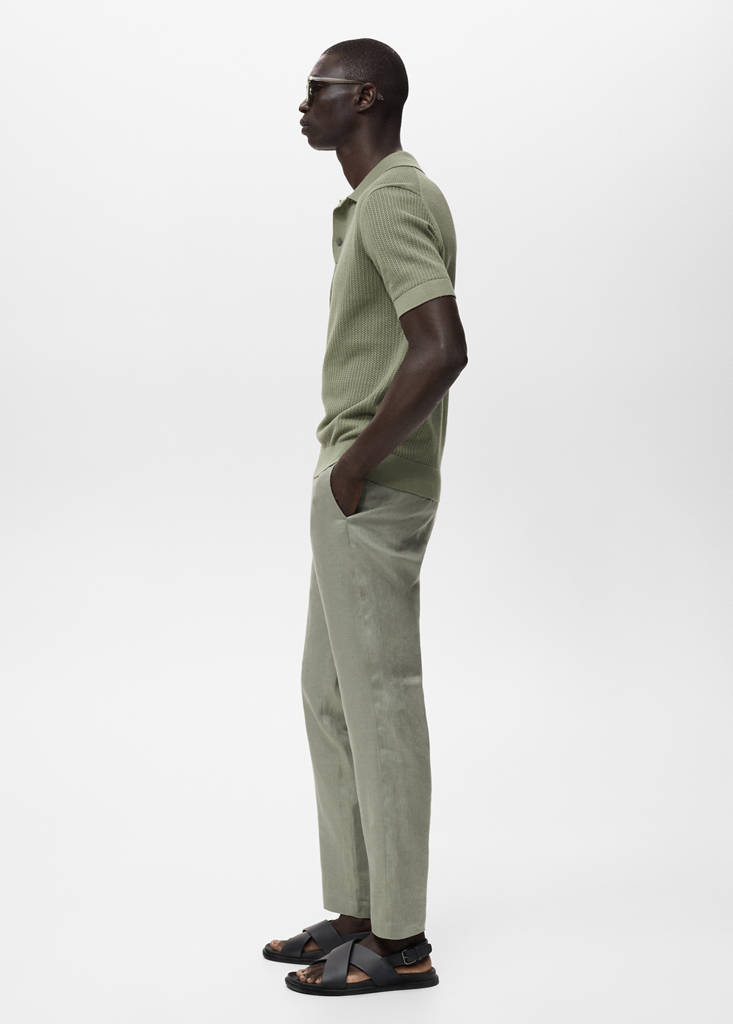 Slim-fit 100% linen trousers — Green