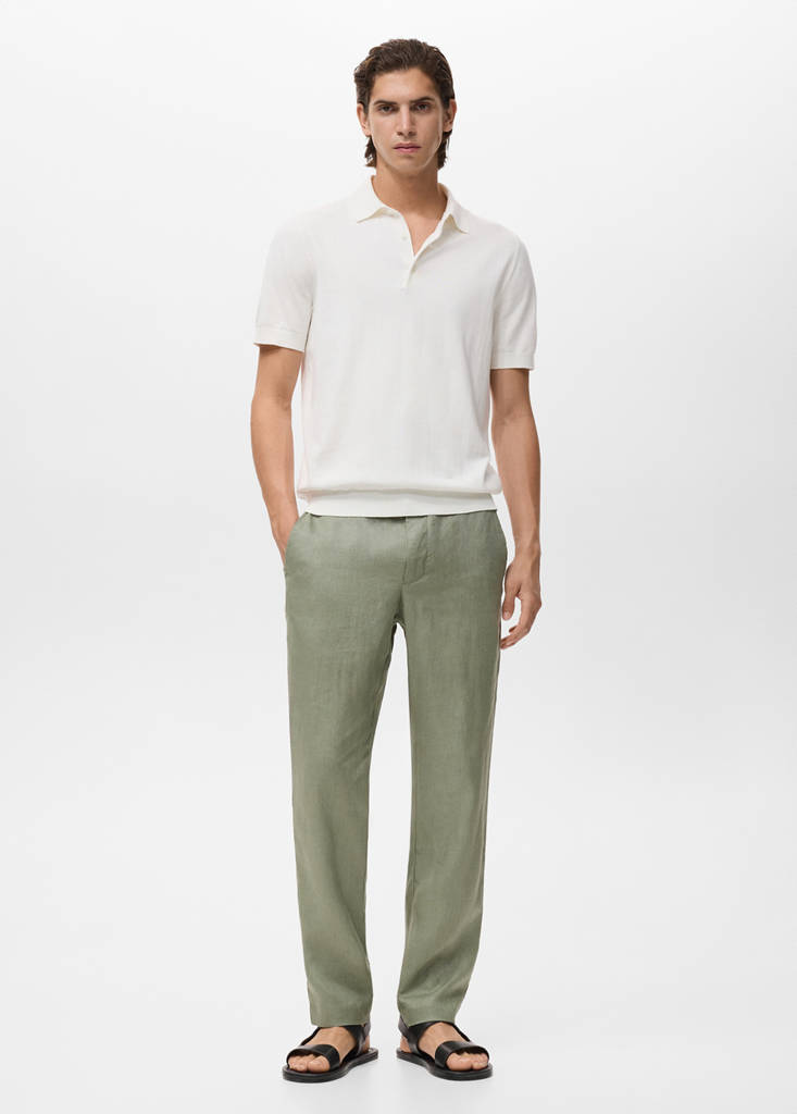 Slim-fit 100% linen trousers — Green