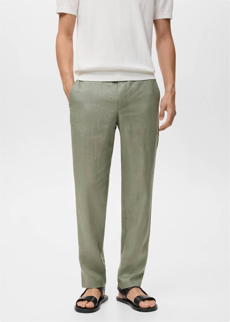 Slim-fit 100% linen trousers — Green