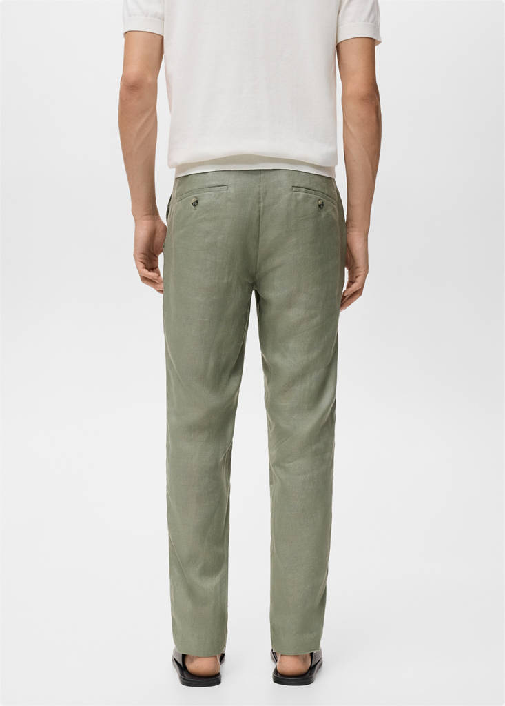 Slim-fit 100% linen trousers — Green