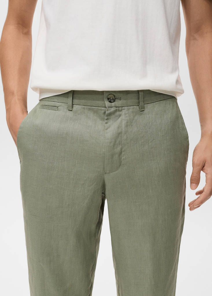 Slim-fit 100% linen trousers — Green
