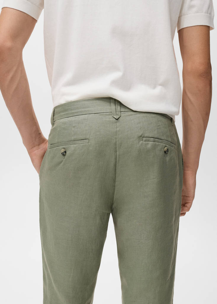 Slim-fit 100% linen trousers — Green