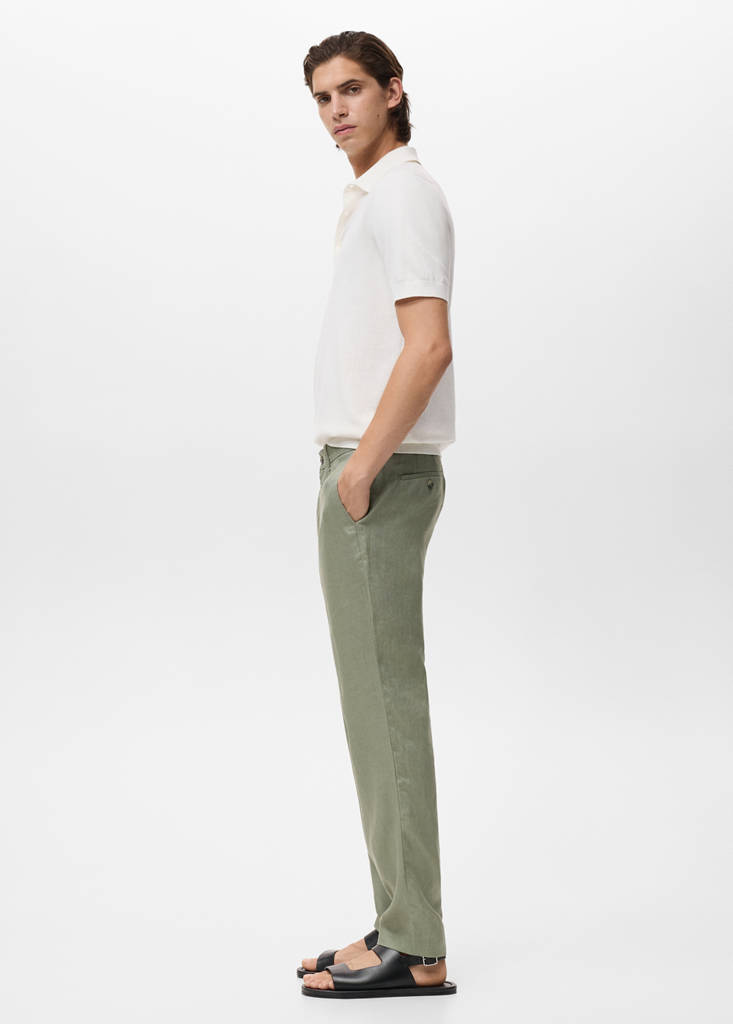Slim-fit 100% linen trousers — Green
