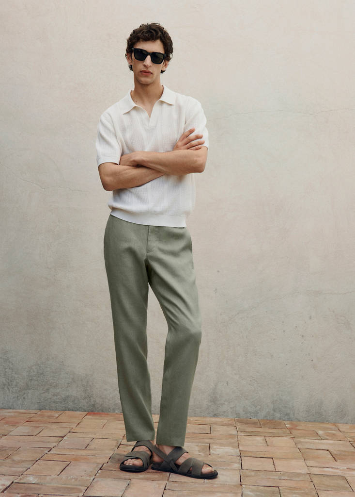 Slim-fit 100% linen trousers — Green