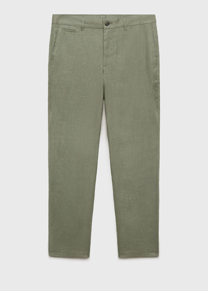 Slim-fit 100% linen trousers — Green