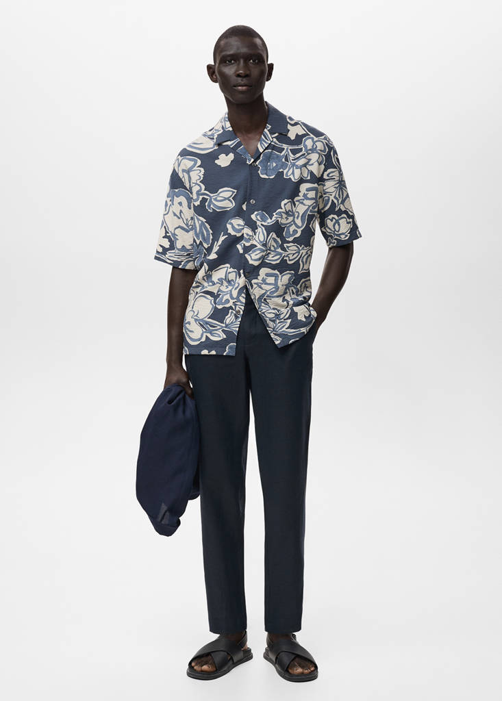Slim-fit 100% linen trousers — Dark Navy