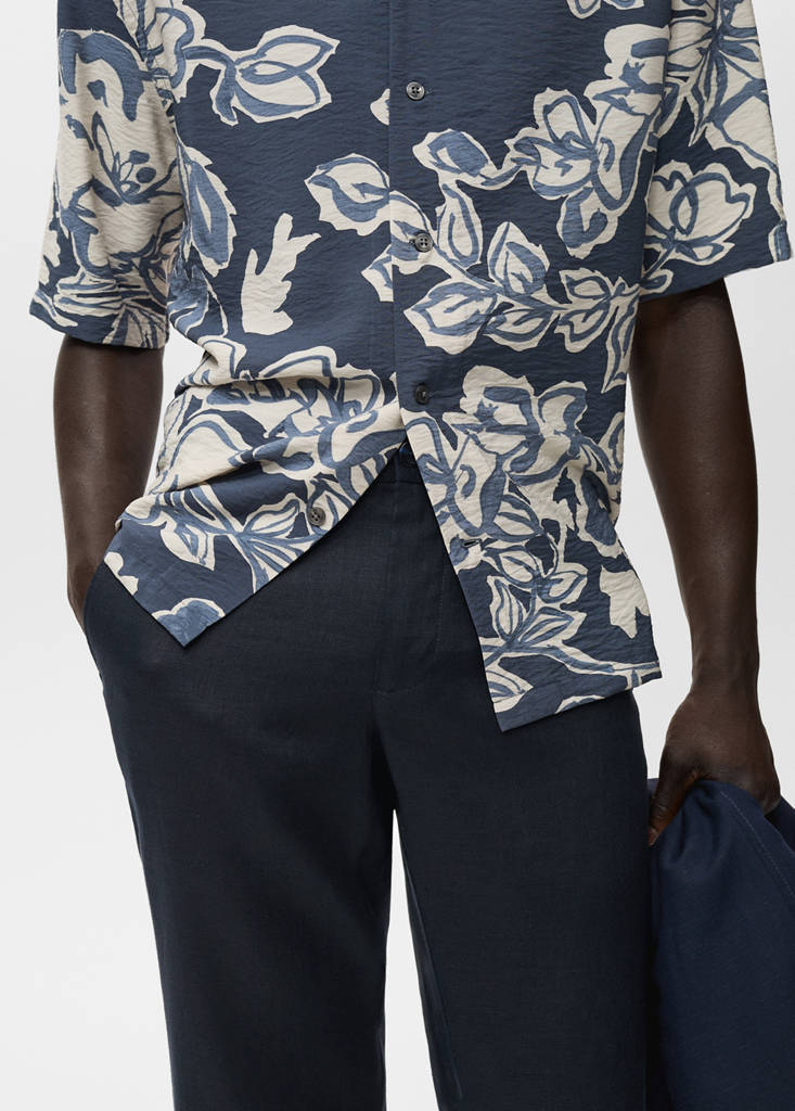 Slim-fit 100% linen trousers — Dark Navy