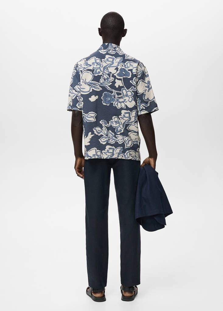 Slim-fit 100% linen trousers — Dark Navy
