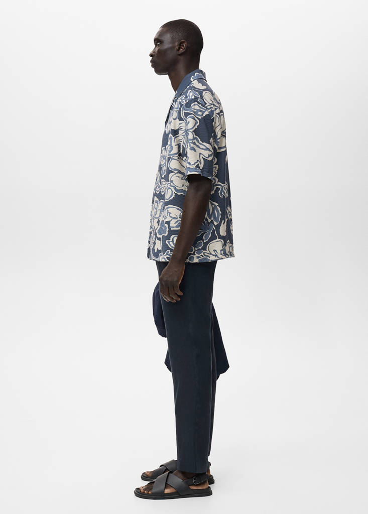 Slim-fit 100% linen trousers — Dark Navy