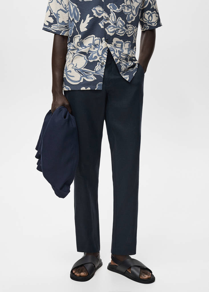 Slim-fit 100% linen trousers — Dark Navy
