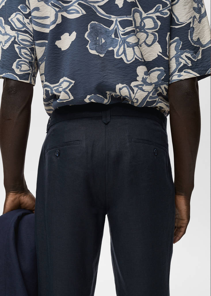 Slim-fit 100% linen trousers — Dark Navy