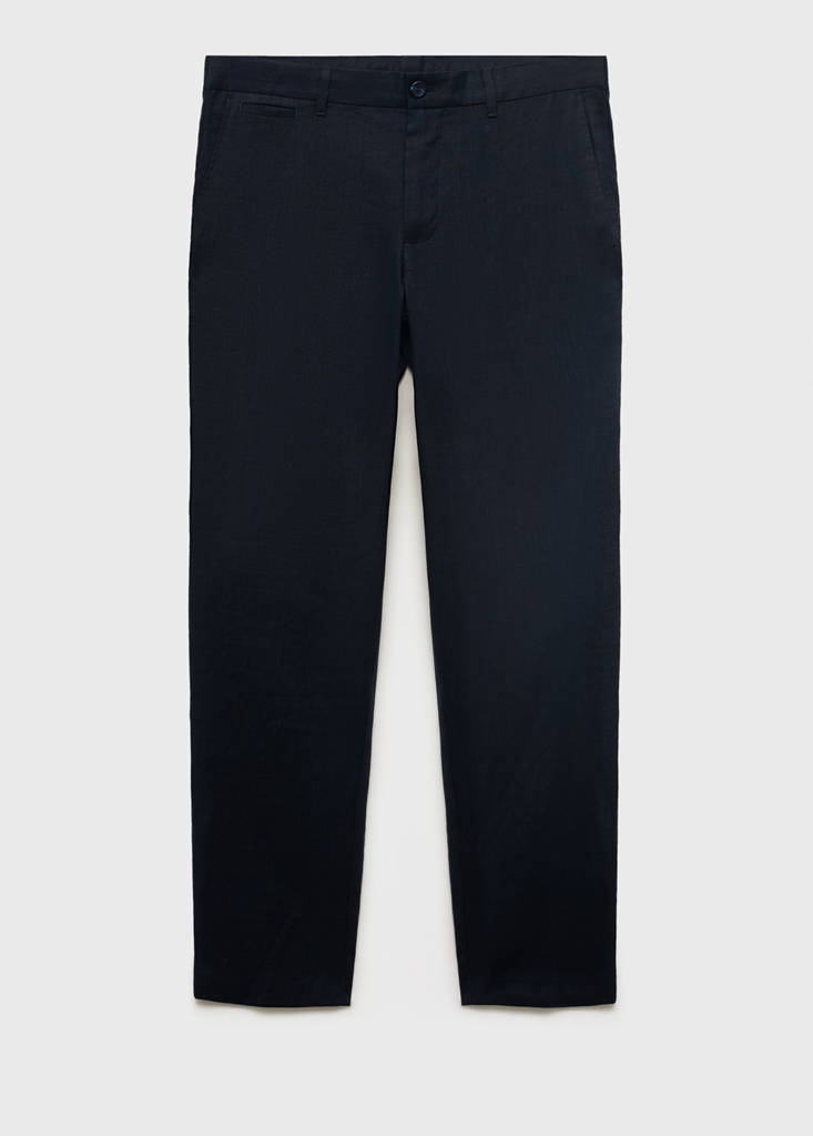 Slim-fit 100% linen trousers — Dark Navy