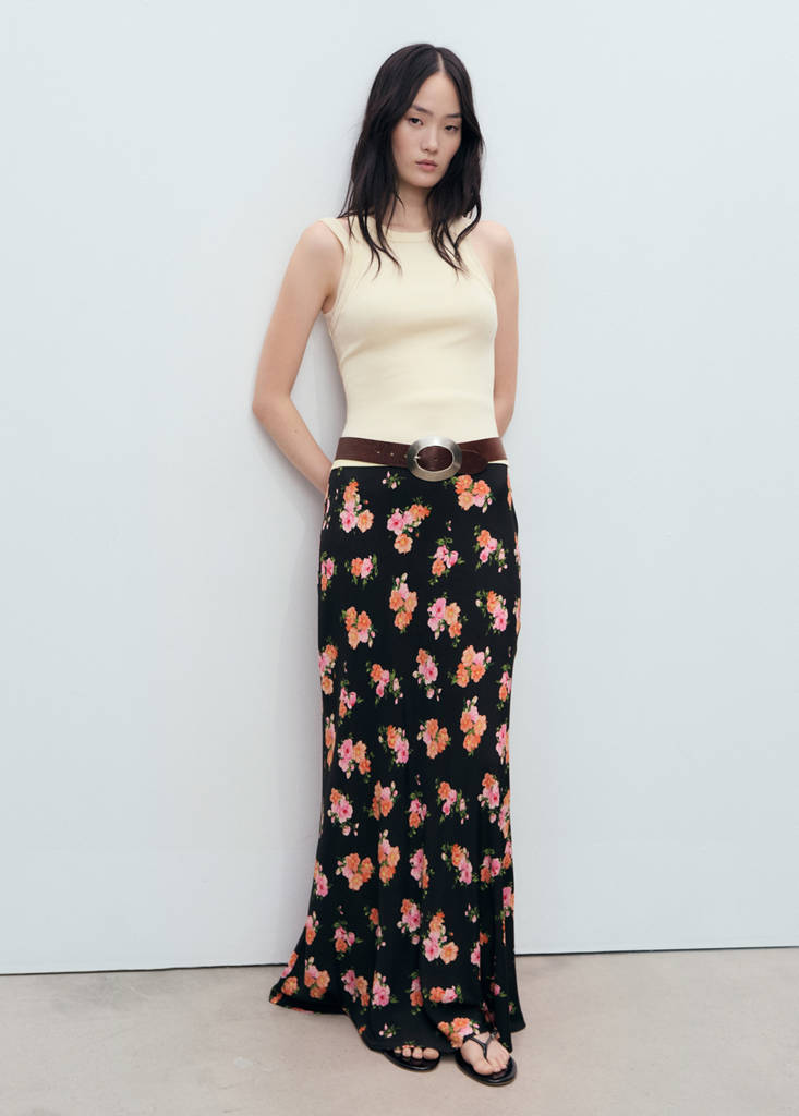 MANGO - Jupe fleur fini dentelle noir - S-M