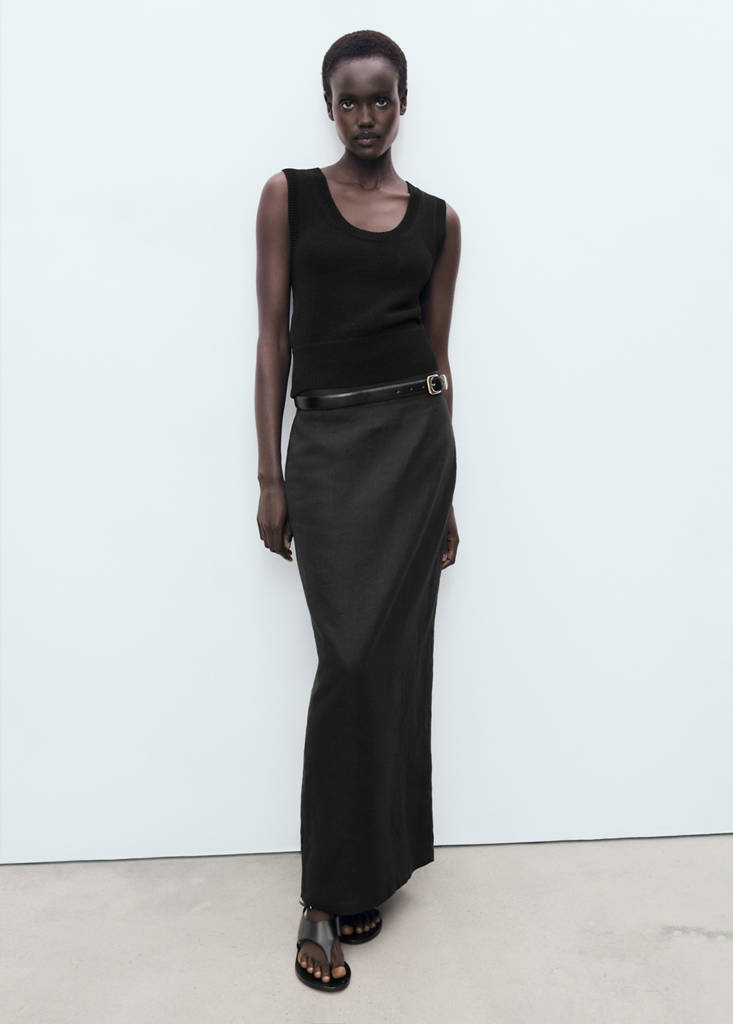 Linen pencil skirt — Black