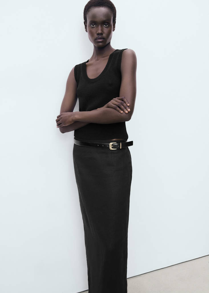 Linen pencil skirt — Black