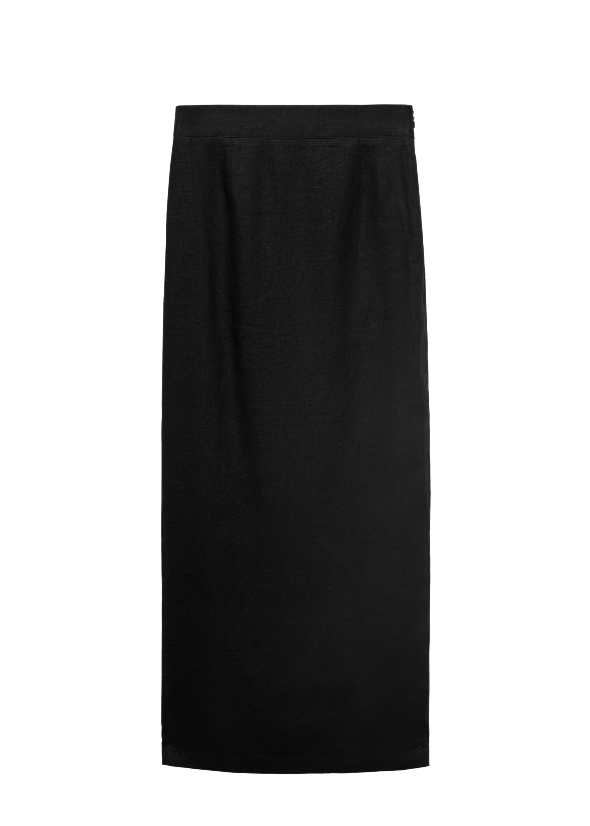 Linen pencil skirt - Details of the article 7, Black. Ref: 17041158-00.