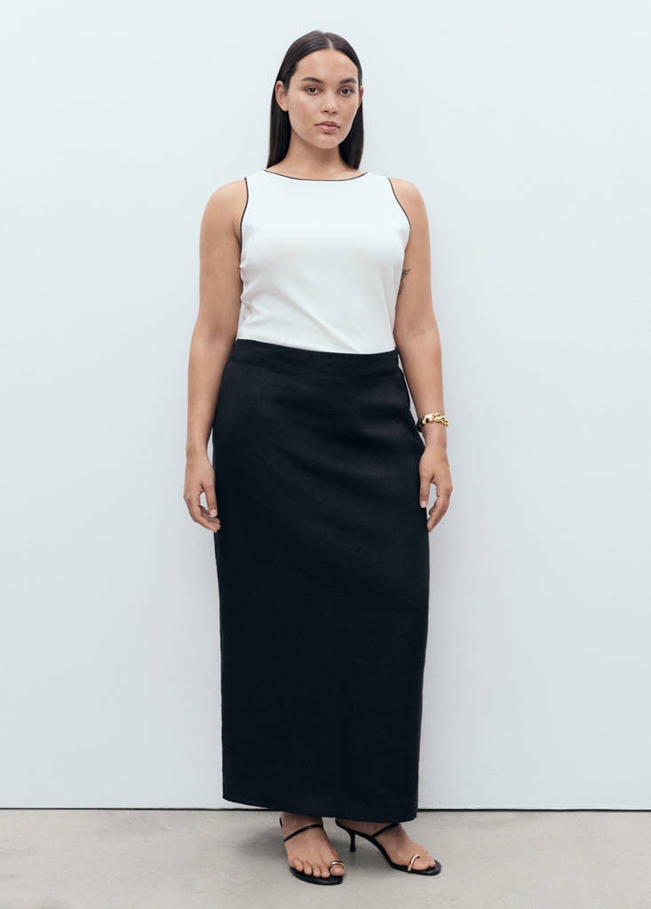 Linen pencil skirt — Black