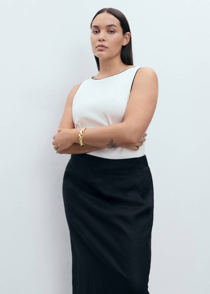 Linen pencil skirt — Black